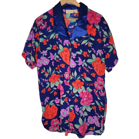 Victoria's Secret Vintage Small Blue Floral Women's‎ Button Front Nightgown - Picture 1 of 4